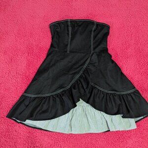 Miss Sixty Black Denim dress with Striped ruffles